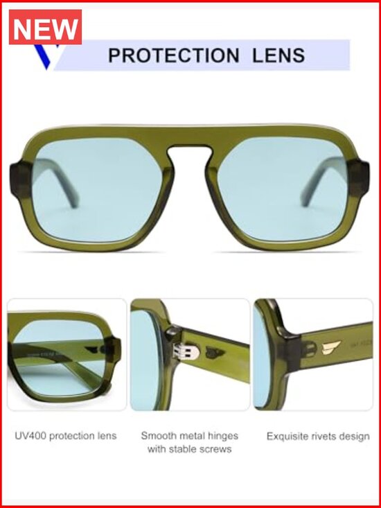 Retro Square Aviator Sunglasses with UV400 Protection main image 5